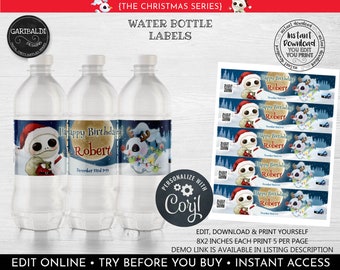 Editable Nightmare Christmas Water Bottle Labels Instant Download Nightmare Santa Water Labels Nightmare Christmas Birthday Party Favor NBCH
