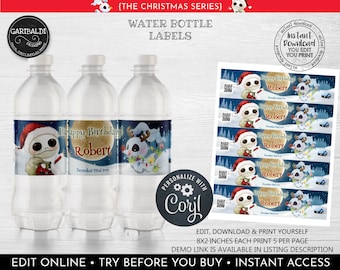 Editable Nightmare Christmas Water Bottle Labels Instant Download Nightmare Santa Water Labels Nightmare Christmas Birthday Party Favor NBCH