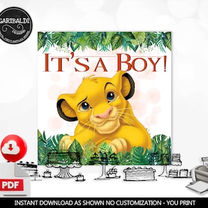 Instant Download Printable &quot;It&#39;s a boy&quot; Backdrop Banner Simba Backdrop Lion Baby Shower Decorations Lion Baby Shower Party Supplies DLK