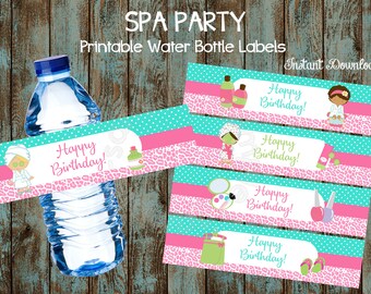 Printable Spa Water Bottle Labels, Happy birthday Spa Party Labels, Spa Birthday Party Decorations, Spa Party Supplies, Spa Water labels