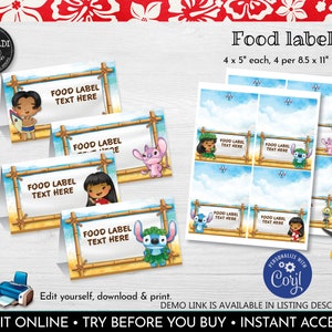 Editable Hawaiian Food Labels Instant download Food Tags Printable Buffet Tent Card Place Cards Template Tropical Luau Party Supplies LSW