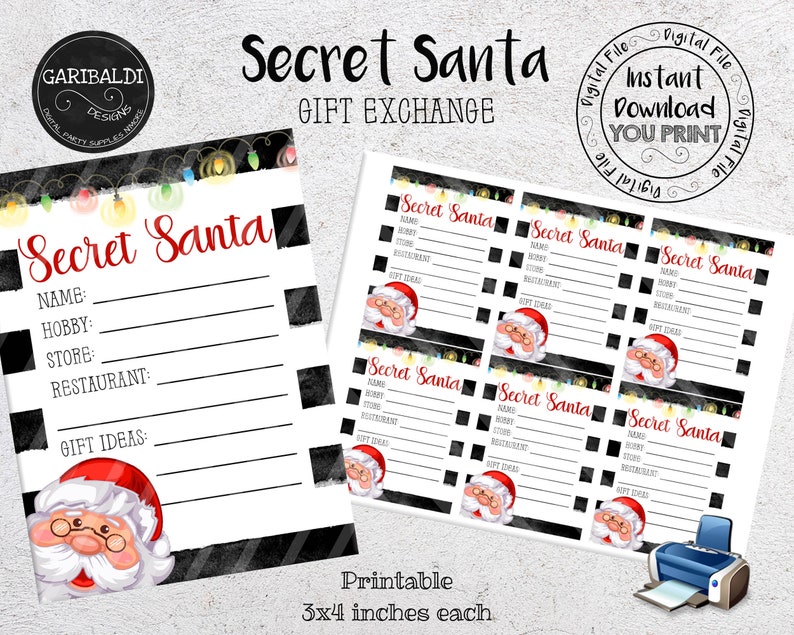 Secret Santa Gift Exchange Printable Cards Secret Santa | Etsy