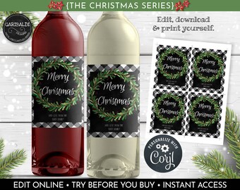 Instant Download Christmas Wine Labels, Editable Wine Labels, Printable Christmas Wine Bottle Labels, Holiday Wine Bottle Labels 03 WBL CH20