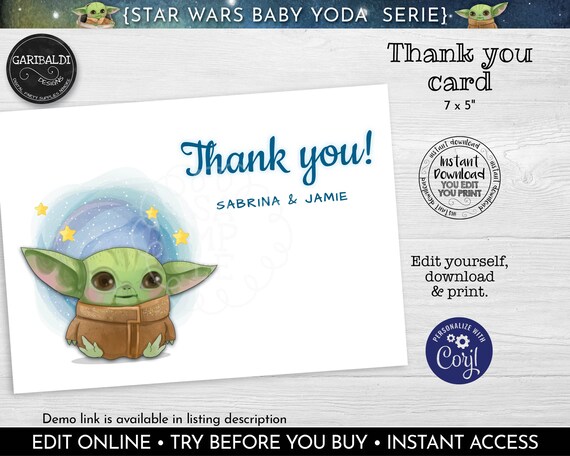 Editable Star Wars Thank You Card Baby Yoda Printable Thank | Etsy