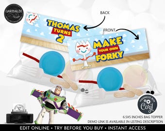 Toy Story Make Your Own Forky Bag Topper Toy Story Forky Bag Holder Toy Story Party Favor Bag Labels Editable Custom Digital Printable TSS