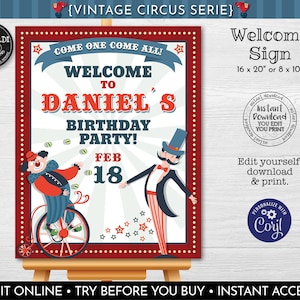 Editable Vintage Circus Welcome Sign, Circus Welcome Poster Board, Instant Download Circus Welcome Sign Template, Carnival Welcome Sign VC01