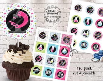 Printable Science Cupcake Toppers, Science Party Supplies, Science Birthday Party Decorations, Science Labels, Scientist Birthday Party