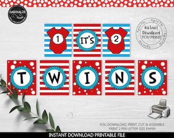 Printable "It's Twins" Banner, It's Twins Baby Shower Pennant Banner, "It's Twins" INSTANT DOWNLOAD Banner, Twin Baby Shower Banner THW