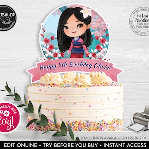 Mulan Cake Topper Editable Mulan Birthday Party Supplies Instant download Mulan Centerpieces Chinese Princess Printable Party Decor 2 DML