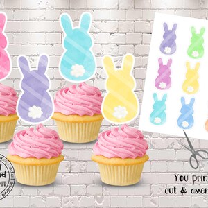Bunny Cupcake toppers, Bunny Party Decorations, Bunny Party Supplies, Instant download Bunny Party Decorations Easter Cupcakes Printable EST