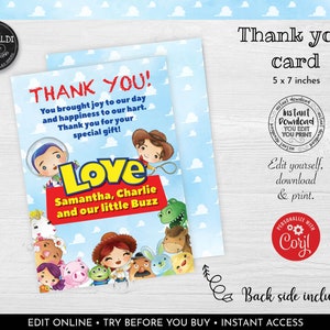 Editable Toy Story Thank you card, Toy Story Printable Thank you card, Instant Download Toy Story Thank you card, Toy Story Baby Shower TSS