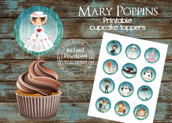 Printable Mary Poppins Cupcake Toppers Mary Poppins Party Etsy