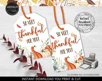 Thanksgiving Gift Tags So Very Thankful for You Tag Printable Thanksgiving Favor Tags Fall Labels Pumkin Tags Autumn Stickers Teacher Tag TF