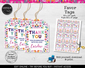Editable Mexican Fiesta Favor Tag, Printable Cinco de Mayo Tags, Mexican Fiesta Gift Tags, Thank you Mexican Fiesta Tags, Floral Tags 11 MF