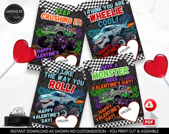 Monster Truck Valentine's day Cards Truck Valentine's Day Teacher School Kids Classroom Exchange Download Printable Valentine's Day Cards VL