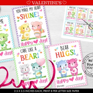 Druckbare niedliche Bären Valentinstagskarten, Valentinstagsanhänger im Klassenzimmer, Valentinstagskarten für Pflegefreunde, Valentinstagskarten