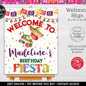 Editable Fiesta Welcome Sign, Mexican Fiesta Welcome Board, Printable Cinco de Mayo Party Sign, Mexican Piñata Fiesta Decorations 1 MF