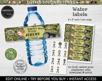Editable Army Water Bottle Labels Printable Camouflage Water Labels Soldier Birthday Party Supplies Camouflage Military Decorations 1 SA