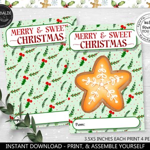 Printable Christmas Cookie Card Santa Cookie Tag Instant download Gingerbread Cookie Card Holder Happy Holiday 3.5&quot;x5&quot; Mini Cookie Card CH