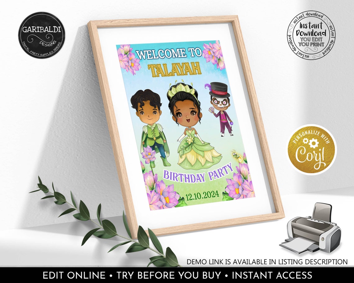 Princess Custom Signs Editable Princess and the Frog Welcome Sign Princess Tiana - Etsy