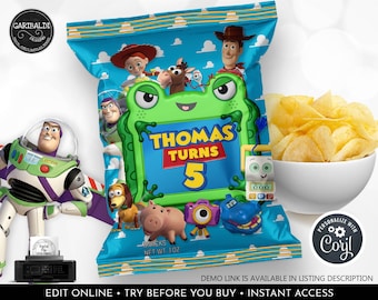 Toy Story 5 Chip Bag Wrapper Editable Toy Story Birthday Party Chip Bag Template Cowboy Space Ranger Party Favors Supplies Corjl Template TS