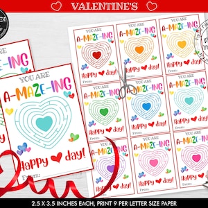 Sofortiger Download Labyrinth Valentinstagskarte You Are A-MAZE-ING Valentinstagskarte druckbare Klassenzimmer Valentinstagskarten Valentinstag Geschenkanhänger VL
