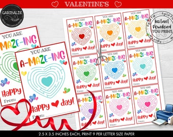 Instant download Maze Valentine's day Card You Are A-MAZE-ING Valentine Card Printable Classroom Valentine Cards Valentine's Day Gift Tag VL