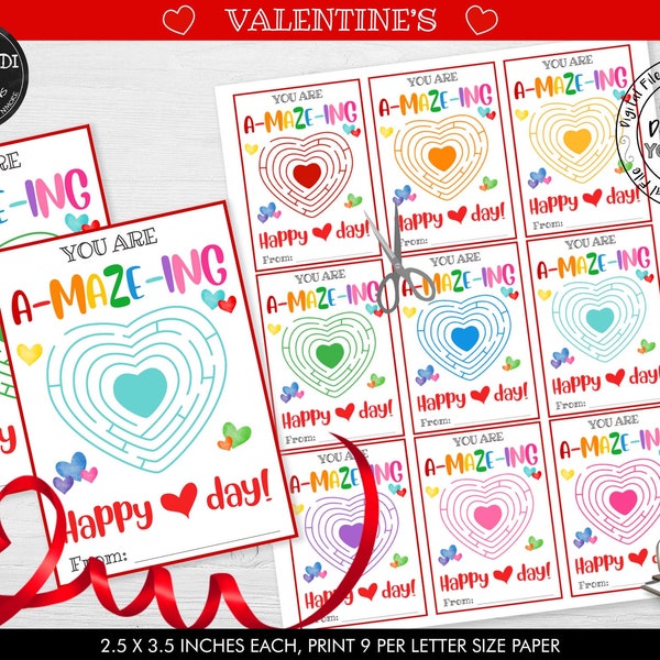 Instant download Maze Valentine's day Card You Are A-MAZE-ING Valentine Card Printable Classroom Valentine Cards Valentine's Day Gift Tag VL