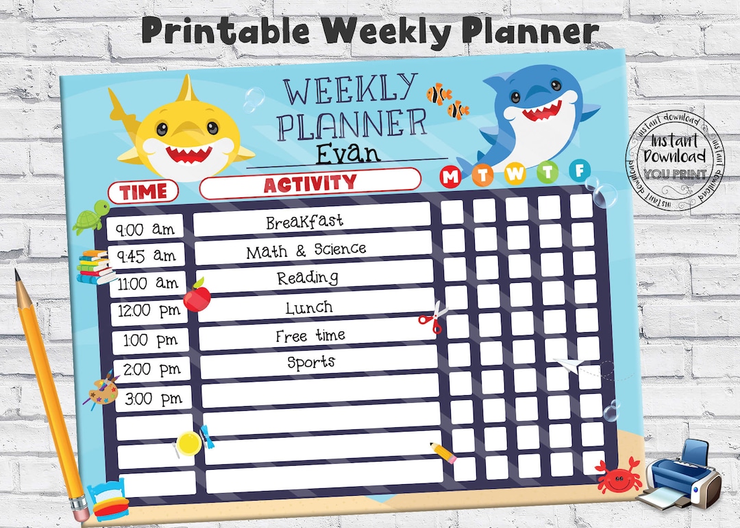 Instant Download Printable Shark Homeschool Planner Shark Schedule ...