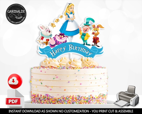 Alice in Wonderland Cake topper Instant download Wonderland Centerpiece  Alice in Onederland Printable Birthday Party Table Decorations AIW