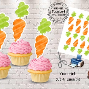 Easter Cupcake toppers Easter Party Supplies Digital Download Easter Party Decorations DIY Carrots Cupcake Toppers Printable EST
