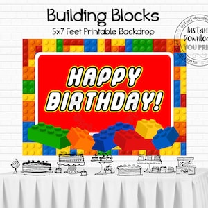 Printable Building Blocks &quot;Happy Birthday&quot; Backdrop Building Blocks Birthday Party Decorations Building Blocks &quot;Happy Birthday&quot; Banner BKBC