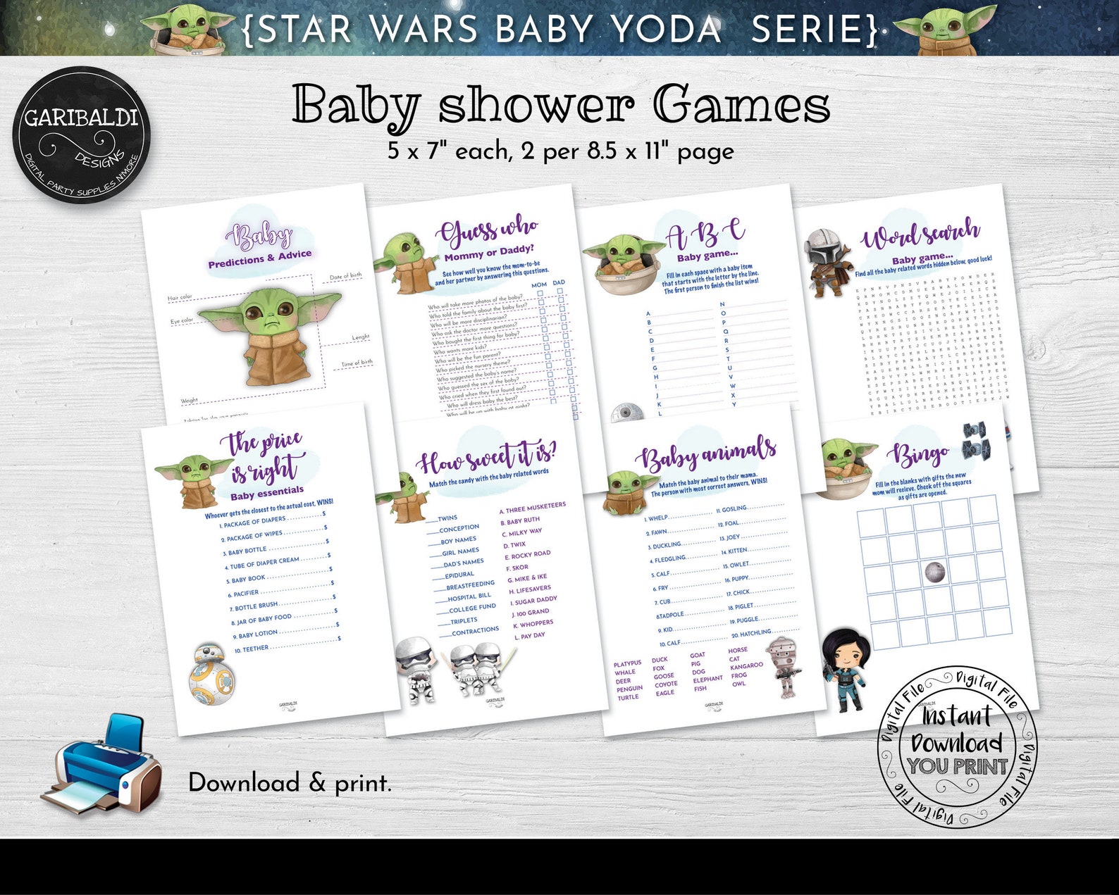 Star Wars Baby Yoda Baby Shower Games Baby Bingo the Price Etsy