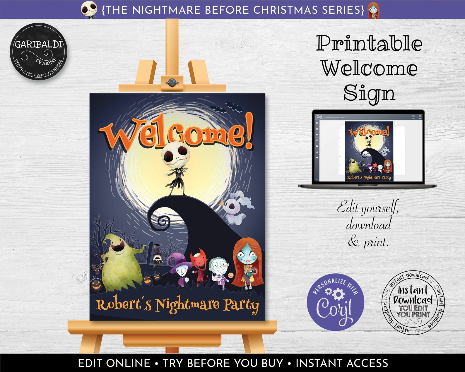 Editable Nightmare Before Christmas Welcome Sign Instant | Etsy
