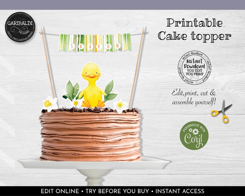 Printable Duckling Cake Topper Duckling Birthday Duckling Party Decorations Duckling Baby Shower Cake Topper Baby Duck Cake Topper DKP001 image 1