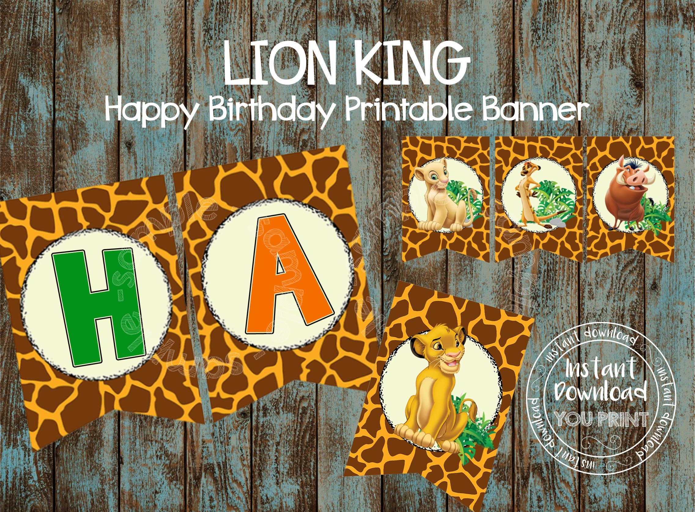 Printable Lion King HAPPY BIRTHDAY Pennant | Etsy