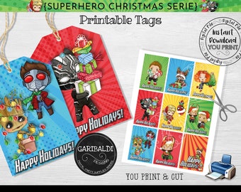 Instant Download Superhero Gift Tags, Superhero Christmas Favor tags, Superhero Printable Stickers, Printable Superhero Party Supplies SHCH