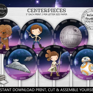 Instant Download Space Wars Centerpieces, Printable Outer Space Party Decorations, Star Wars Birthday Party Supplies, Space Cake Topper SW image 2