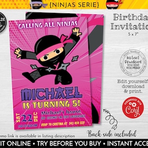 Editable Ninja Birthday Party Invitation Instant Download Ninja Invite Printable Martial Arts Invitation Ninja Warrior Party Supplies 6 NJA