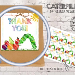 Printable Caterpillar Favor Tags, Hungry Caterpillar Gift Tags, Cute Caterpillar Thank you Tags, Cute Caterpillar Party Supplies, VHCC