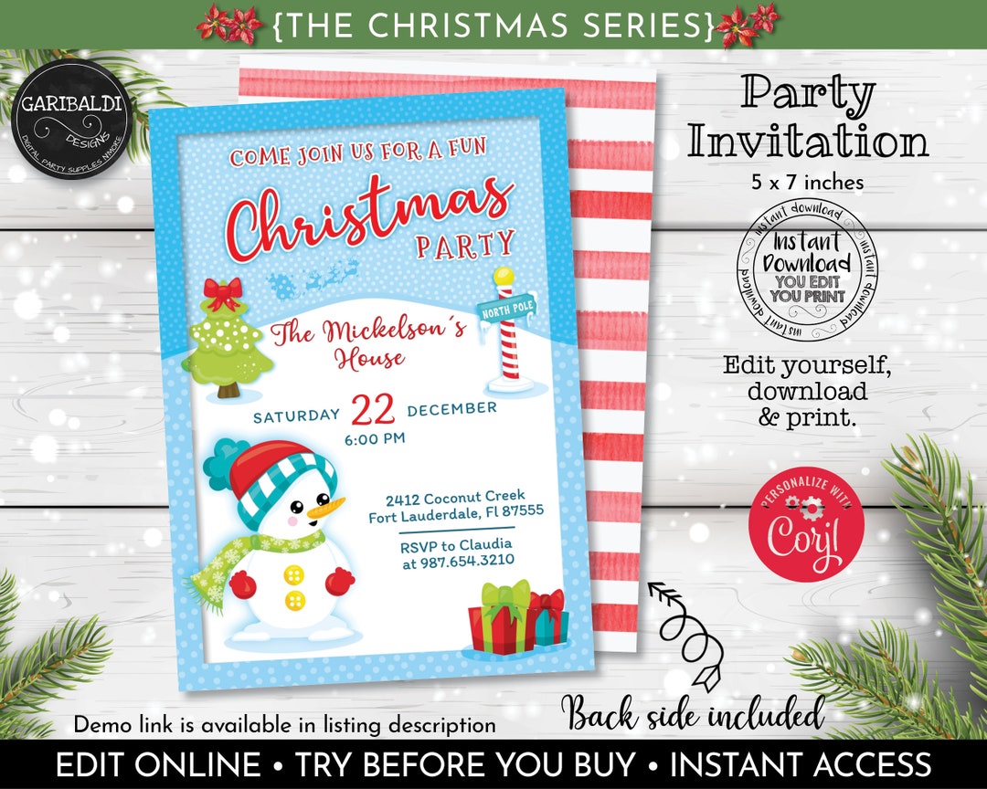 Editable Christmas Party Invitation Printable Christmas - Etsy