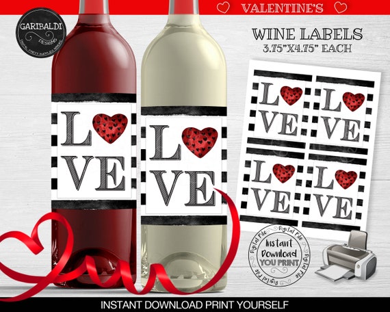 Téléchargement instantané Étiquettes de vin de la Saint-Valentin Étiquettes  de bouteille de vin de la Saint-Valentin imprimables Étiquettes de cadeau  de bouteille de vin de la Saint-Valentin bricolage WBL VL 