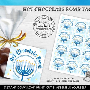 Instant download Hot Chocolate Bomb Tag Hanukkah Hot Chocolate Bomb Instruction Tag Chanukah Hot Chocolate Bomb Printable Sticker HCBT HK