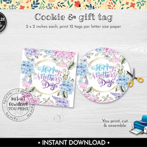 Happy Mother's day Gift Tag, Instant Download Mother's Day Floral Gift Tag, Printable Mother's day Favor Tag, Mother's Day Cookie Tag MTHD