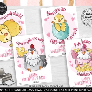 Valentinstag Karte Huhn Valentines Schule Kinder Lehrer Klasse Austausch Tags druckbare Huhn Valentines Geschenk Tag Sofort Download VL