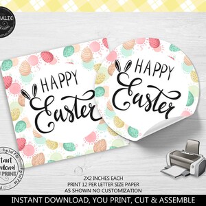Instant Download Happy Easter Favor Tag, Printable Easter Bunny Gift Tag, Easter Basket Tag, Easter Treat Label, Easter Mini Cookie Tags EST
