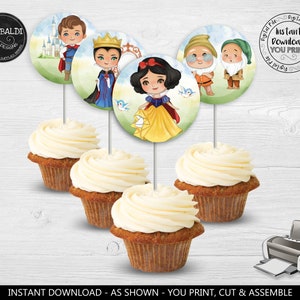 Snow White Cupcake Toppers Printable Snow White Birthday Party Decorations Snow White Baby Shower Party Supplies Digital Download WS