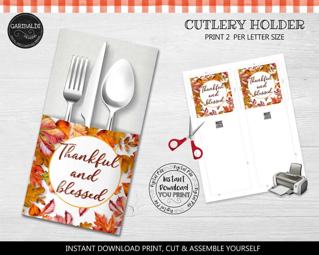 Printable Thanksgiving Silverware Cutlery Holders Instant Download