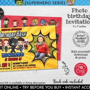 Editable Superhero Invitation, Instant download Superhero Birthday Party Invitation, Printable Superhero Birthday Party Invitation 05 SHAV