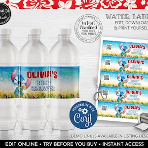 Editable Hawaiian Water Bottle Labels Instant Download Tropical Water Labels Luau Baby Shower Supplies Printable Alien Water Template 2 LSW